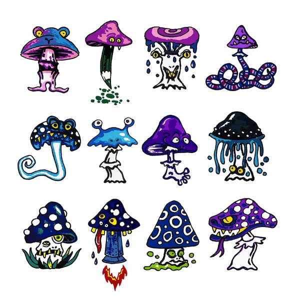Fantasy lila svamp ikoner — Stock vektor