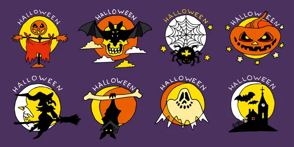 Happy Halloween cartoon flat icons — Stock Vector