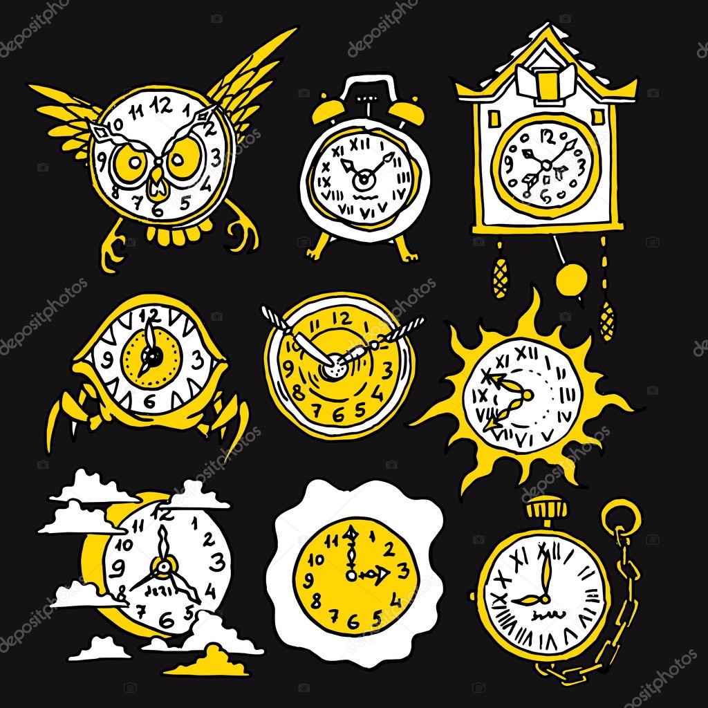 Cartoon funny icons with watch.