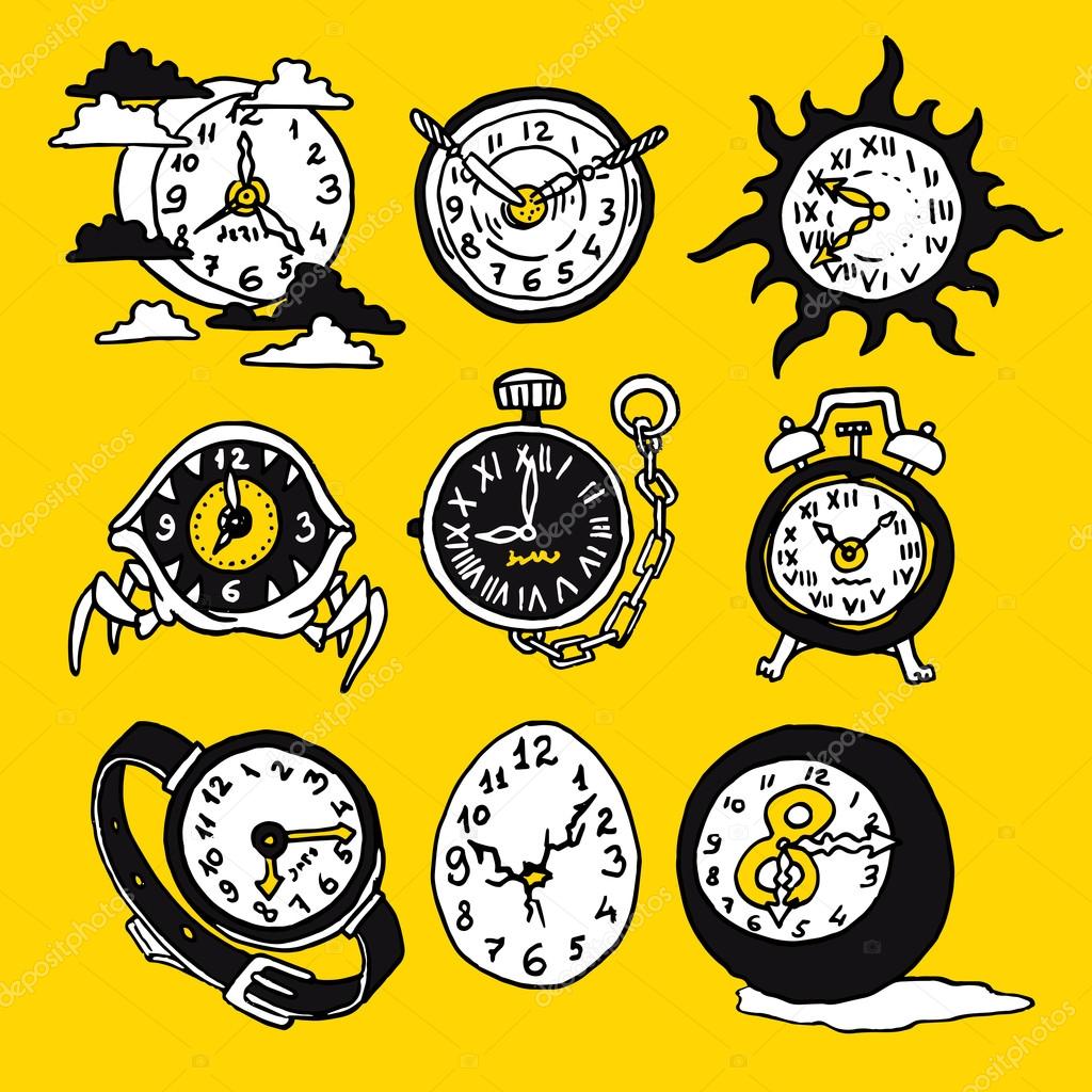 Cartoon funny icons with watches
