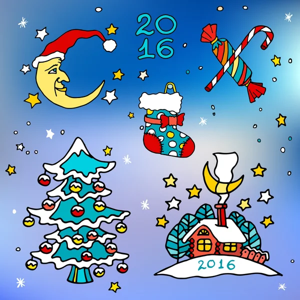 Christmas and new 2016 year icons — Stock Vector