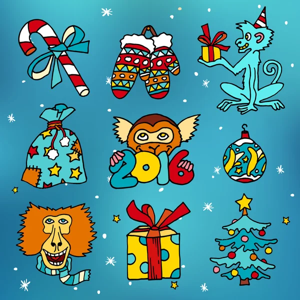 Merry Christmas and New Year icons — Stock Vector