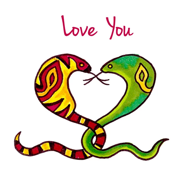 Kissing snakes in heart shape — Stock Photo, Image