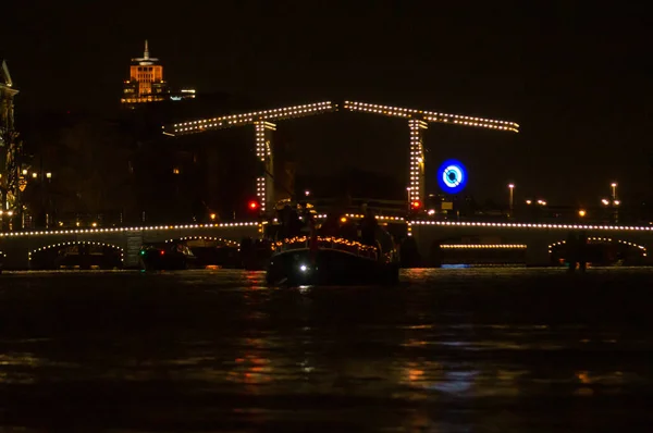 Magere Brug Amsterdam Nei Paesi Bassi Illumina Notte — Foto Stock