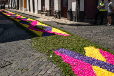 Azores 'deki Ponta Delgada' da dini bir festival olan Mucizelerin Efendisi İsa 'nın halıları için yapılan hazırlıklar.