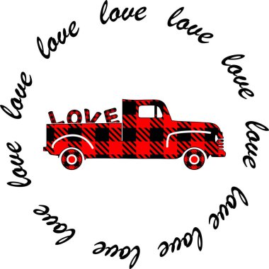 Valentines day Buffalo plaid Truck on white background, Vector illustration, Suitable for printing vector