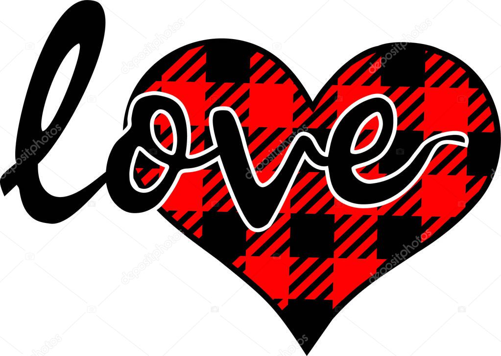 Valentine`s Day, `Love` inscription on the heart, Vector illustration, Suitable for printing