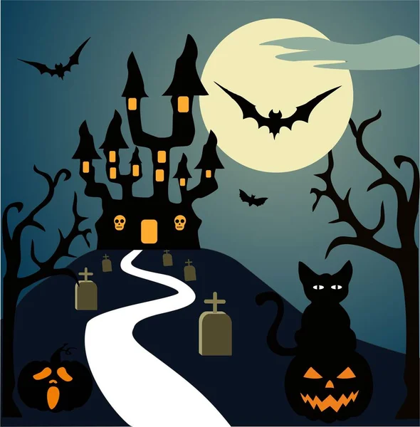 Witch Cat Flying Broomstick White Background Flying Witch Halloween Party — Stockfoto