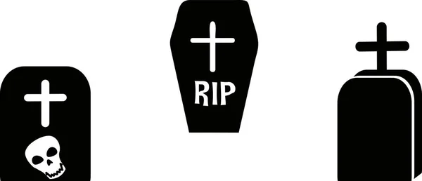 Creepy Halloween Graveyard Headstones Tombstone Set Vector Illustration — Stock Vector