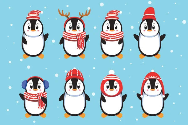 Penguen 'in düz stili, kışlık şapka ve eşarp takıyor.