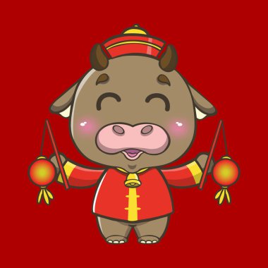 Çin Yeni Yılı 'nın ihtiyaçları için, öküzler yılı için, sevimli ve sevimli bir inek karakteri tasarlayan tasarımlar.