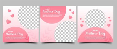 Mutlu Anneler Günü Sosyal Medya Posta Şablonları Tasarımı. Pembe ve aşk dekorasyonlu modern pankart. Sosyal medya, el ilanları ve web siteleri için kullanılabilir.