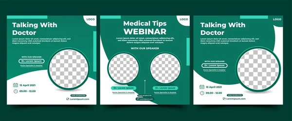 Medikal Giyin Sosyal Medya Şablon Tasarımı. Yeşil ve beyaz arka planlı modern pankart tasarımı. Sosyal medya, kart, tabela, el ilanı ve web siteleri için kullanılabilir. Vektör tasarımı izole edildi.