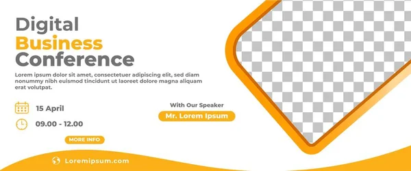 İş Webinar yatay afiş şablonu. Fotoğraf için turuncu çerçeveli modern afiş..