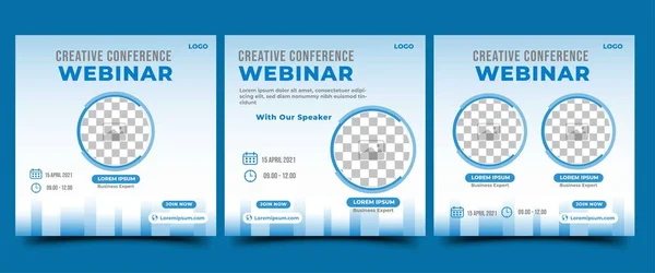 Webinar sosyal medya şablon tasarımı seti. Gradyan mavi ve beyaz renkli modern kare pankart. Sosyal medya paylaşımları, el ilanları, afişler ve internet için kullanılabilir. Fotoğraf için yer alan vektör tasarımı