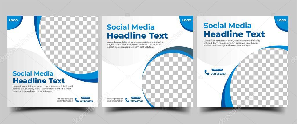 Modern social media template banner design. Banner design with abstract blue frame and place for the photo. Suitable for social media post, flyers, banners, sign, and websites.