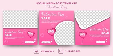 Düzenlenebilir pankart şablon tasarımı. Valentine 'ın sosyal medya afişi. Aşk dekorasyonlu pembe bir arkaplan. Sosyal medya, afişler ve internet reklamları için uygun. Fotoğraf kolajlı vektör tasarımı