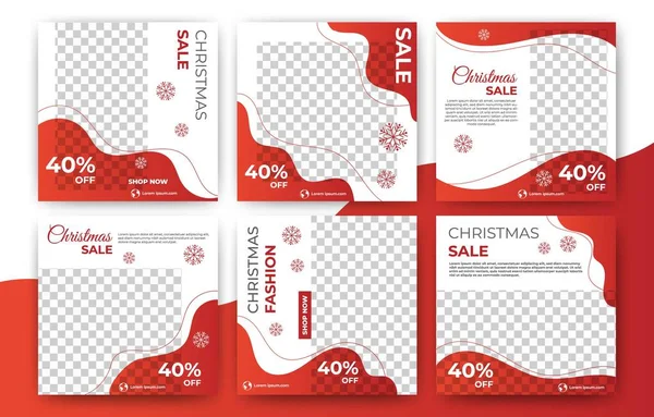 Conjunto Navidad Venta Banner Plantilla Post Redes Sociales Con Collage — Archivo Imágenes Vectoriales