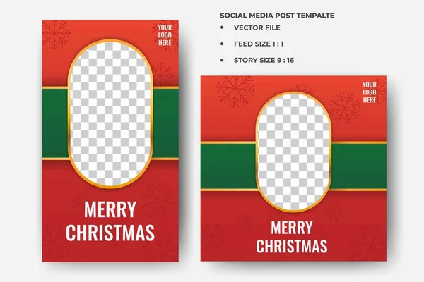 Set Christmas Social Media Post Template Photo Collage Usable Social — Stock Vector