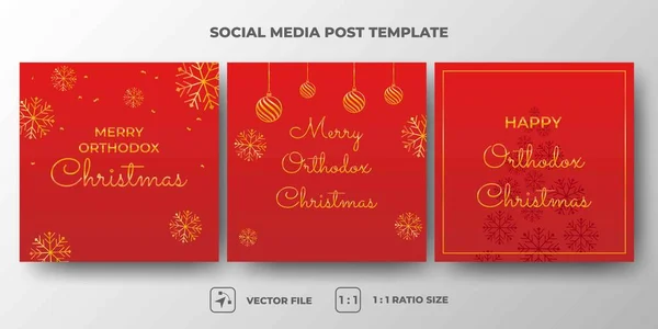 Set Editable Square Banner Template Orthodox Christmas Social Media Post — Stock Vector