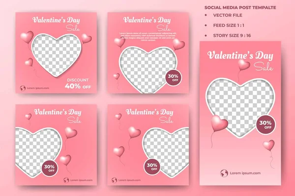 Set Van Bewerkbare Banner Template Valentijnsdag Verkoop Spandoek Ontwerp Roze — Stockvector