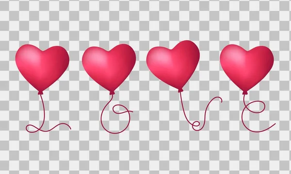 可编辑的爱情文字笔迹用红色气球图解 平面设计矢量隔离 适用于卡片 横幅和背景图 — 图库矢量图片