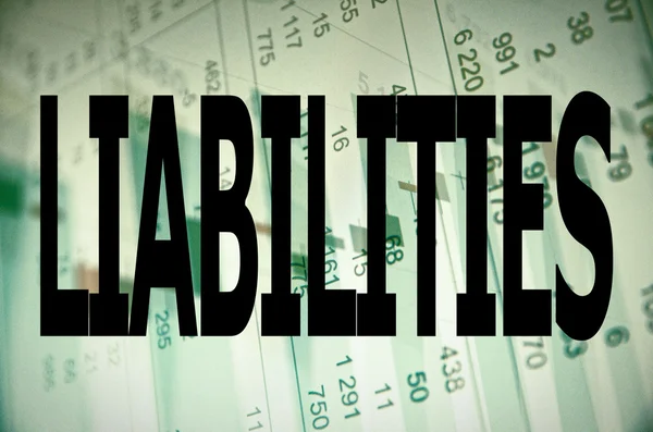 Beschreibungsverpflichtungen auf dem PC-Bildschirm. Finanzdaten zum Hintergrund. — Stockbild Inschriftenverbindlichkeiten — Stockfoto