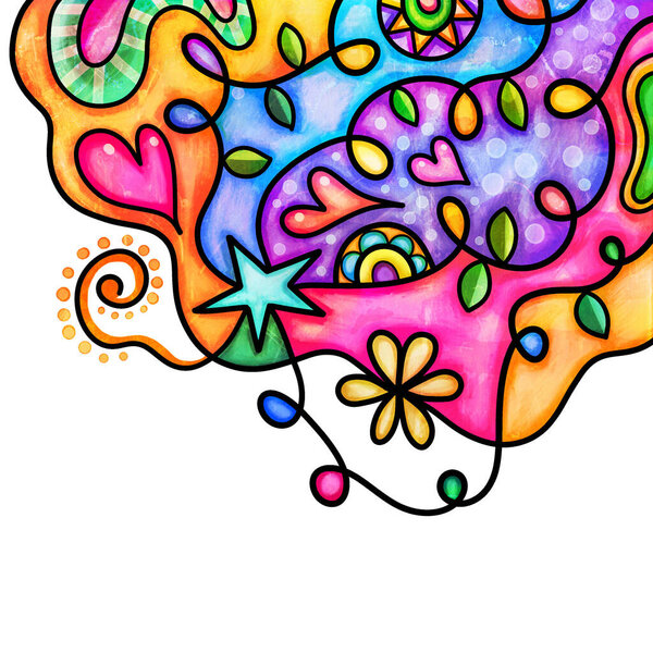 A hand drawn and digitally painted decorative border that fits in the corner of your page and can be used in the design of various art projects