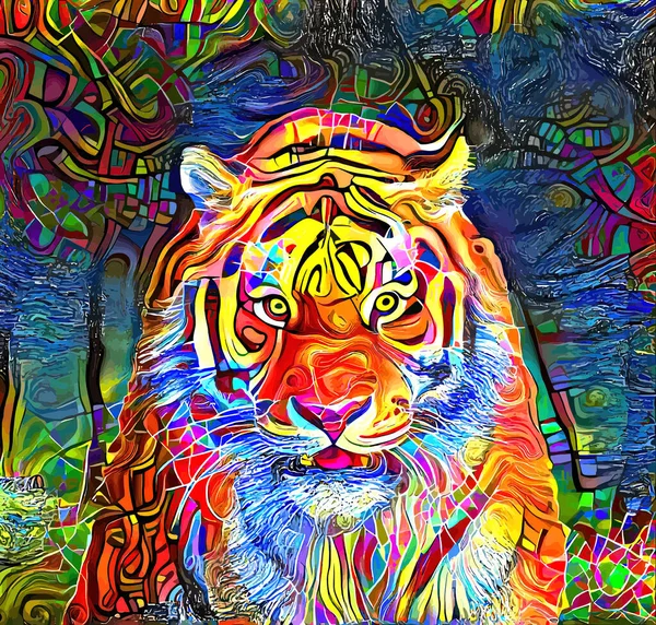 Ein Künstlerisch Gestaltetes Und Digital Bemaltes Porträt Eines Tigers — Stockfoto