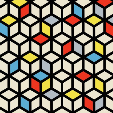 De Stijl hareketi tarzında eğlenceli, parlak ve renkli bir kompozisyon.