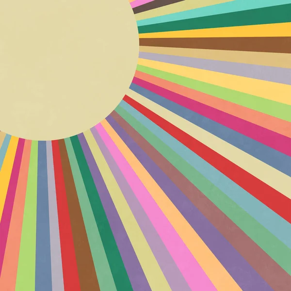A simple, minimalist style design of the summer sun with rays in various colors