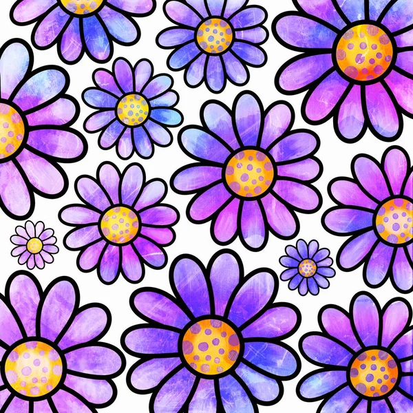 かなり水彩風のデイジーの花の背景パターン — ストック写真