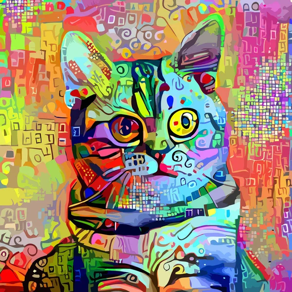 Retrato Gato Tabby Diseñado Artísticamente Pintado Digitalmente — Foto de Stock