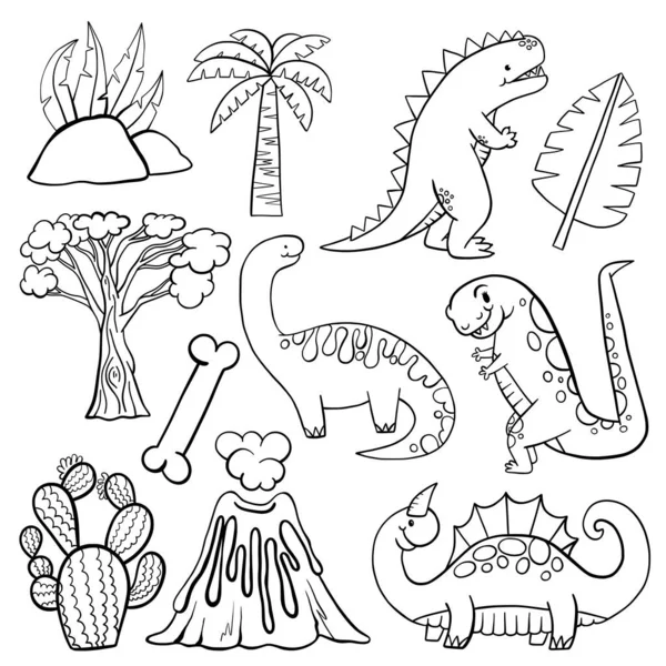 Dibujo Línea Elementos Fabricación Escenas Dinosaurios Para Colorear — Foto de Stock