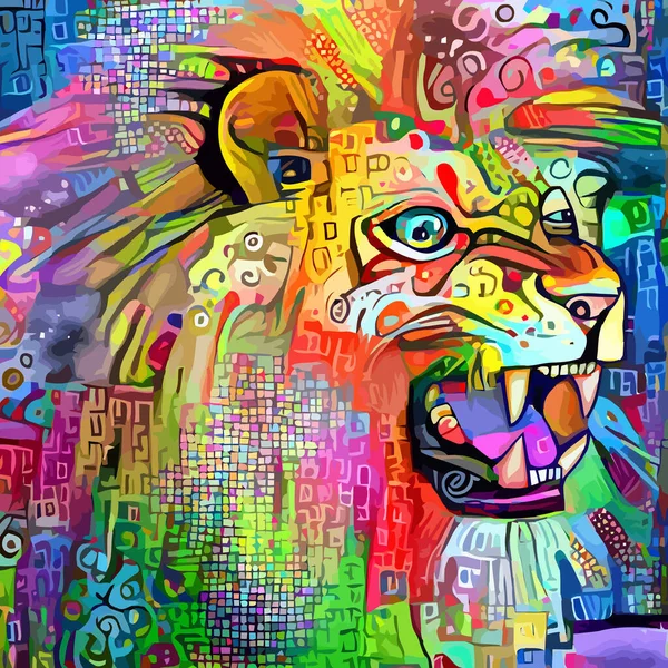 Artistically Designed Digitally Painted Portrait Roaring Lion — Stock Photo, Image