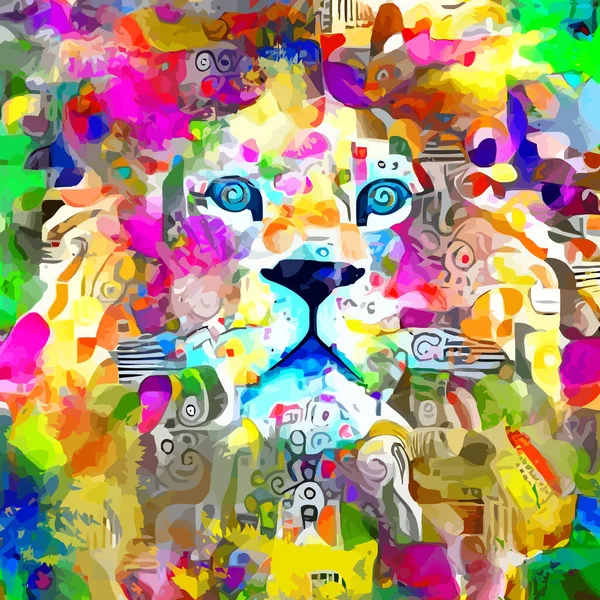 Ein Künstlerisch Gestaltetes Und Digital Bemaltes Porträt Eines Löwen — Stockfoto