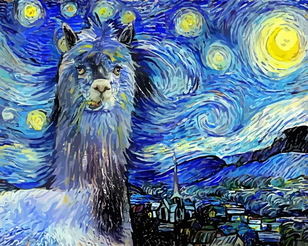 Artistically Designed Digitally Painted Starry Night Impressionist Style Portrait Cute — Stock Photo, Image