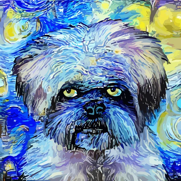 Artistically Designed Digitally Painted Starry Night Impressionist Style Portrait Cute — Stock Photo, Image
