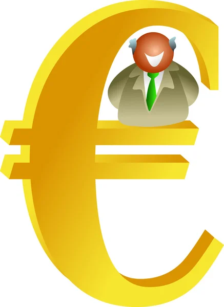 Hombre sentado en euro-signo — Vector de stock