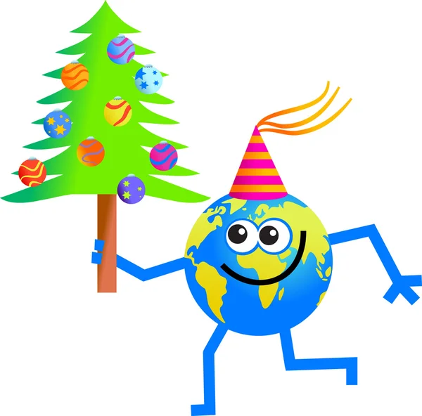 Χριστουγεννιάτικο δέντρο και γη πλανήτη — Διανυσματικό Αρχείο