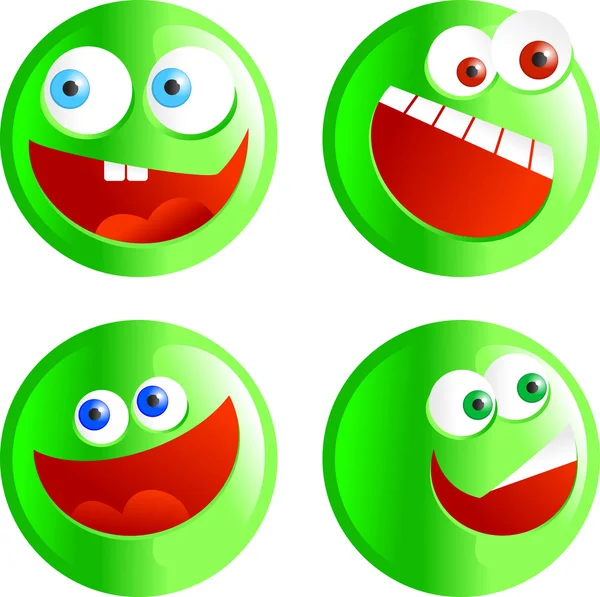 Verde sonriente botón de la cara — Vector de stock