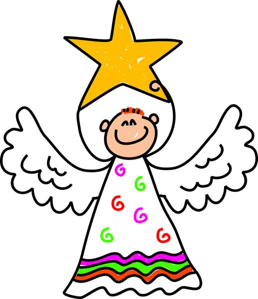 Cute, hand drawn style cute angel holding star — Stock Vector