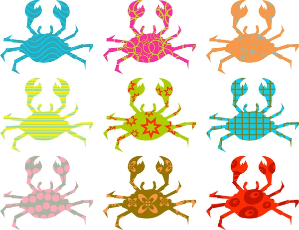 Ensemble de silhouettes de crabe à motifs — Image vectorielle