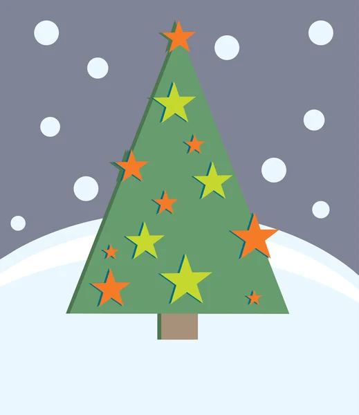 Christmas tree and falling snow — Stock Vector