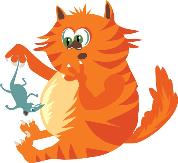 Ginger Cat con un ratón — Archivo Imágenes Vectoriales