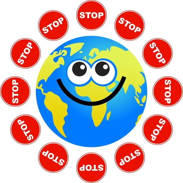 Stoppen met globe cartoon — Stockvector