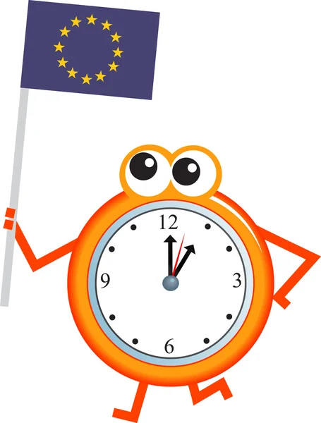 Tiempo de la bandera reloj de dibujos animados — Vector de stock