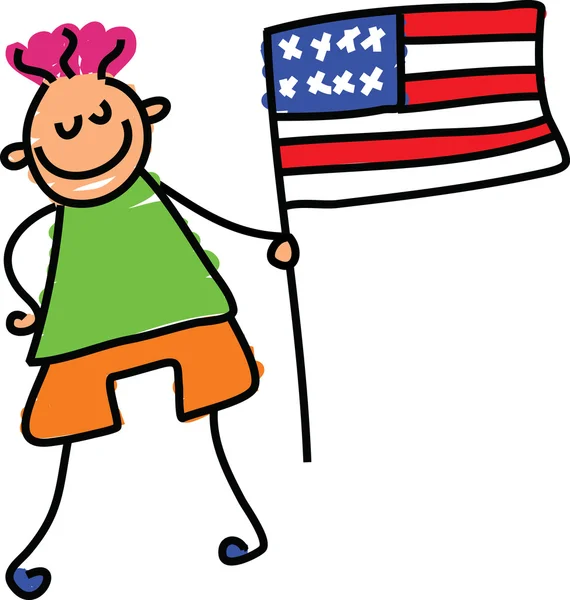 Boy holding American flag — Stock Vector
