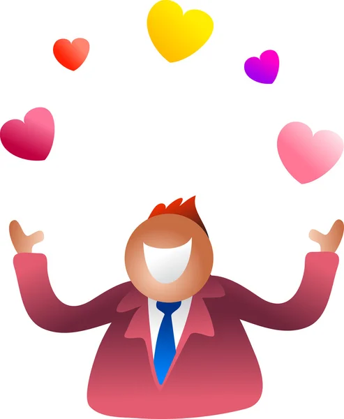 Man juggling with hearts — Stock Vector