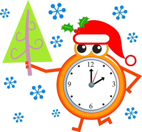 Reloj con árbol de Navidad . — Vector de stock